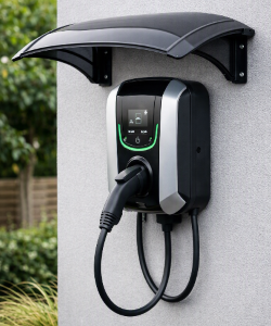 Ilustration of a weather proof canopy over the EV Charger (AI Generated)